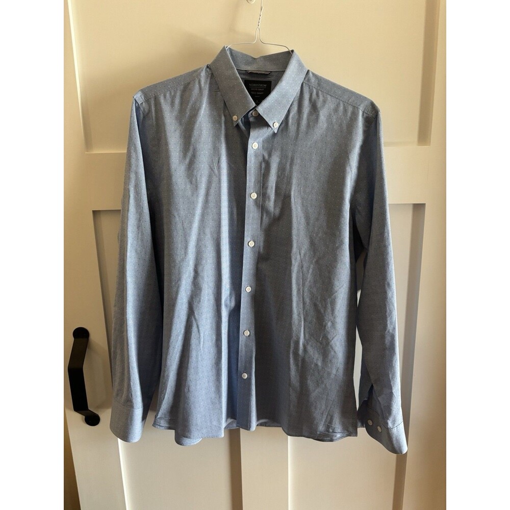 Nordstrom Men’s Shop Tech-Smart Dress Shirt Large Blue Trim Fit Stretch
